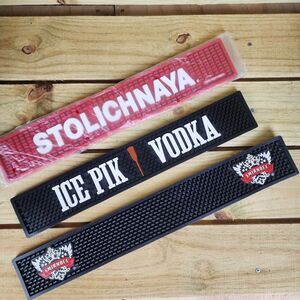 3 Rubber Bar Rail Spill Mats - 21" Stoli (New) , 23.5" Smirnoff & 21" Ice Pick